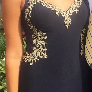 NAVY Blue floor length dress (Wedding Guest or Prom)